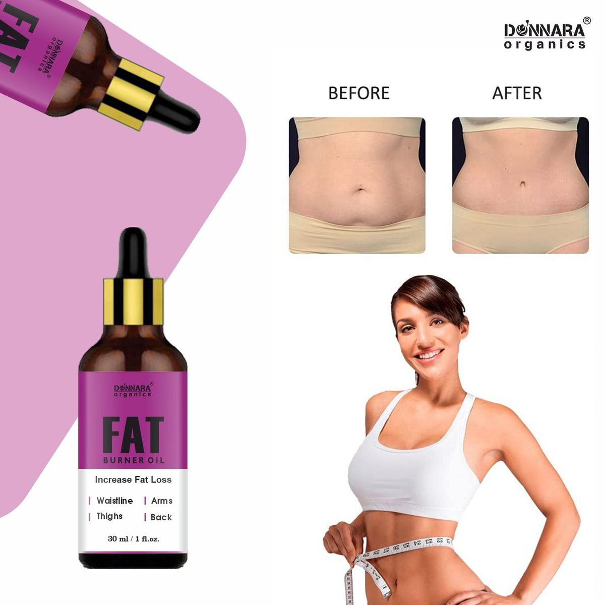 Donnara Organics Premium Fat Loss Oil - A Belly fat reduce oil/ weight loss massage oil/ fat burner oil for women/ slimming oil Combo Pack Of 2, 30ml (60ml)