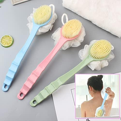 Arcreactor Zone 2 IN 1 loofah with handle, Bath Brush, back scrubber, Bath Brush with Soft Comfortable Bristles And Loofah with handle, Double Sided Bath Brush Scrubber for bathing