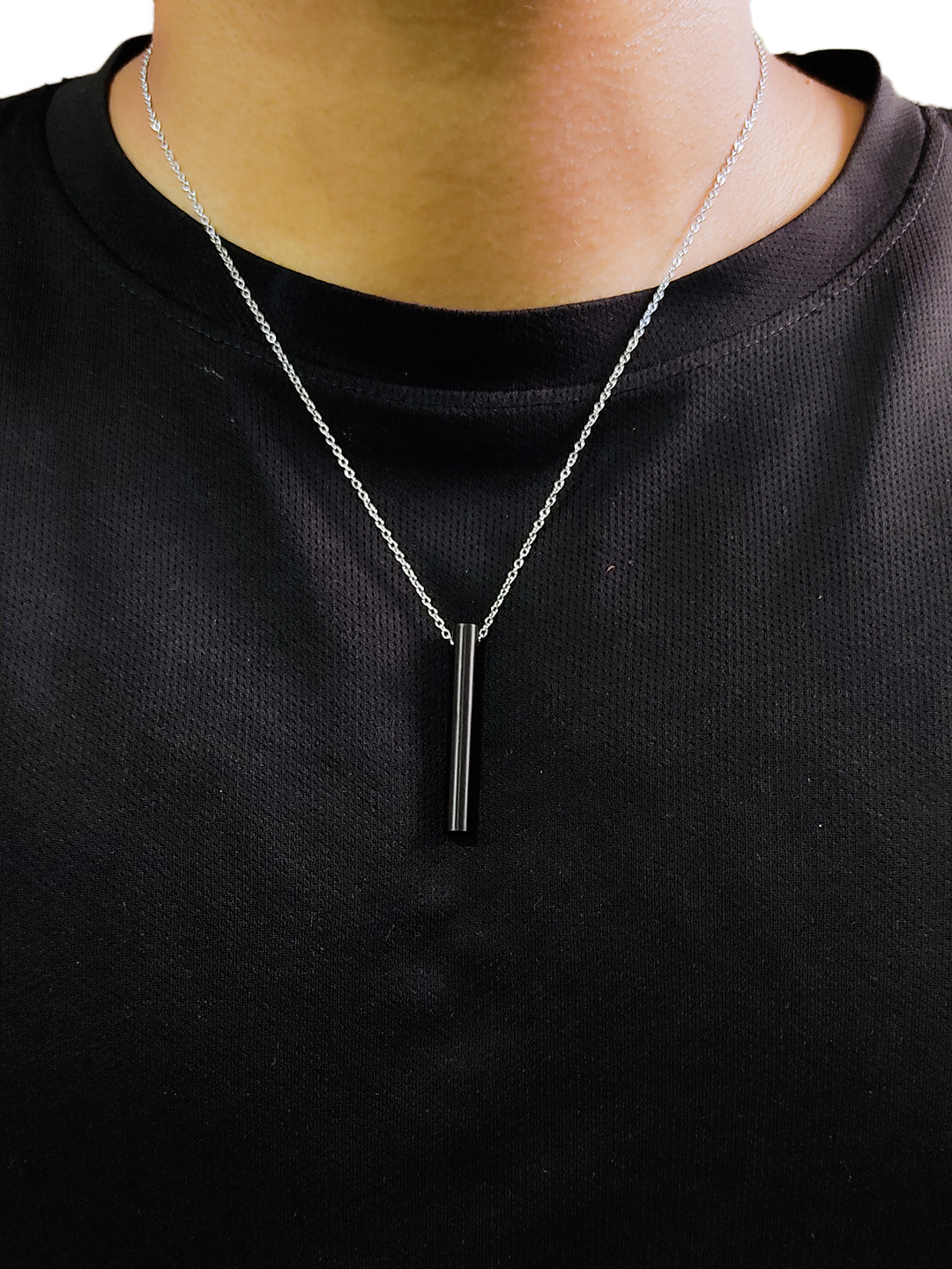 Black Stainless Steel Round Bar Pendant adjustable Necklace chain