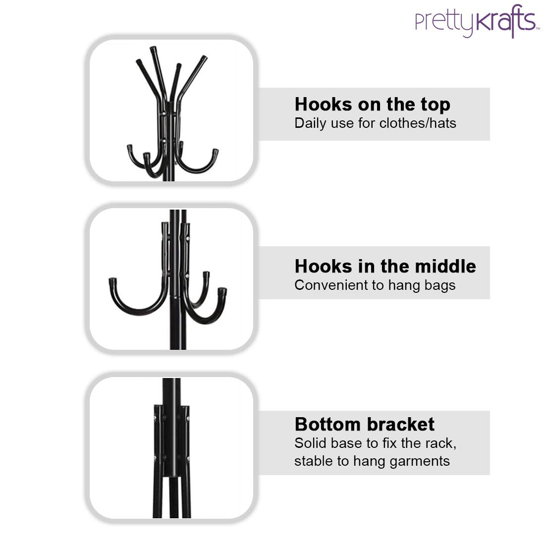 6 Hook Coat Hanger Clothes Stand Hanging Pole Wrought Iron Rack Standing Shelf Unit for Home, Bedroom Space