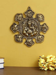 eCraftIndia 9 variants of Lord Ganesha Golden Metal Wall hanging