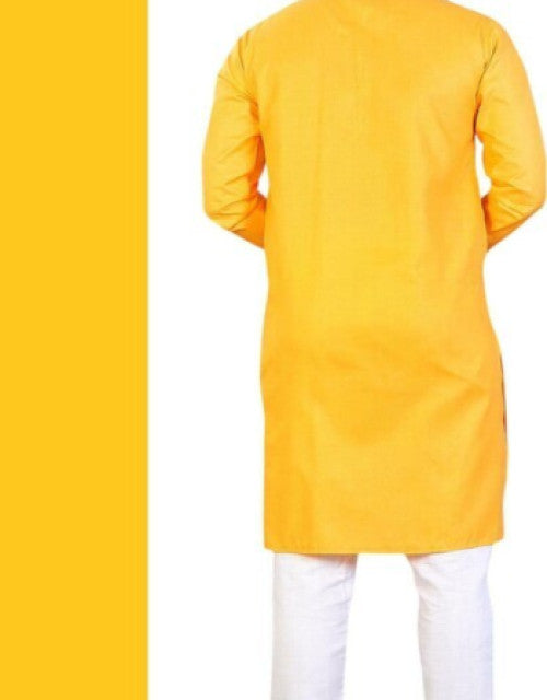 Men Mango Solid Cotton Blend Kurta Pyjama Set