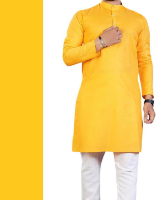 Men Mango Solid Cotton Blend Kurta Pyjama Set