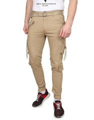 Men's Cotton Solid Khakhi Relaxed Fit Zipper DORI Slim fit Cargo Jogger Pants