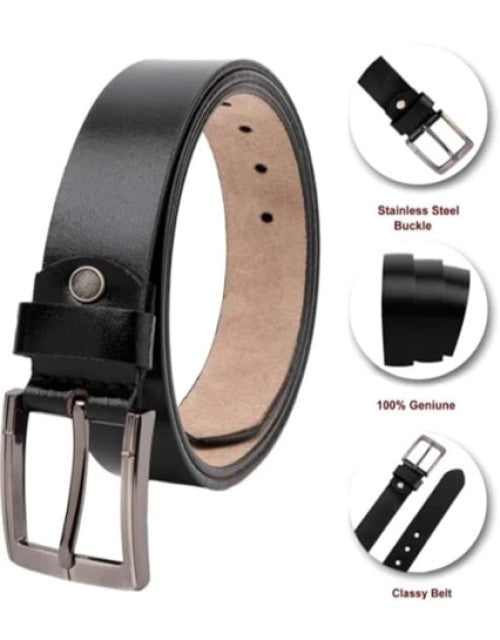 Mens Genuine Leather Adjustable Stainless Steel Pin Buckle Formal Wear Belt