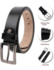 Mens Genuine Leather Adjustable Stainless Steel Pin Buckle Formal Wear Belt