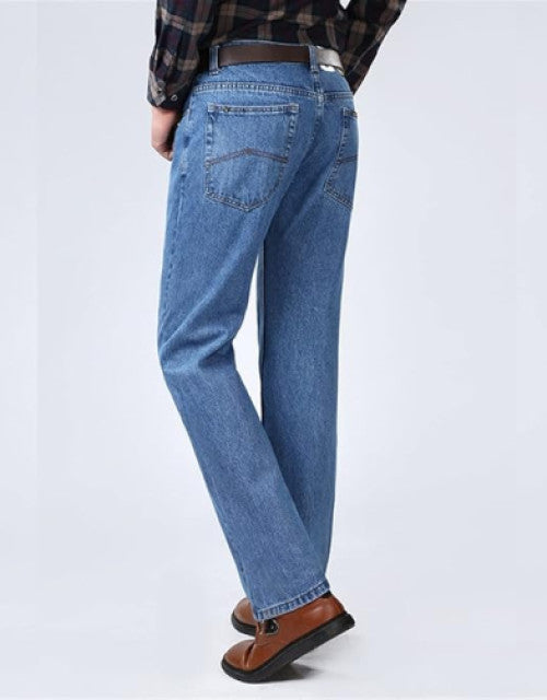 Men's Jeans Cotton High Waist Straight Classic Jeans Autumn Casual Denim Trousers