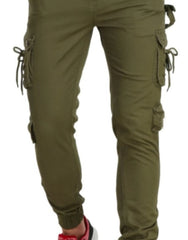 Stylish Green Cotton Solid Cargos For Men