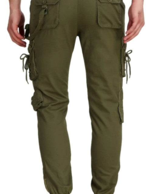 Stylish Green Cotton Solid Cargos For Men