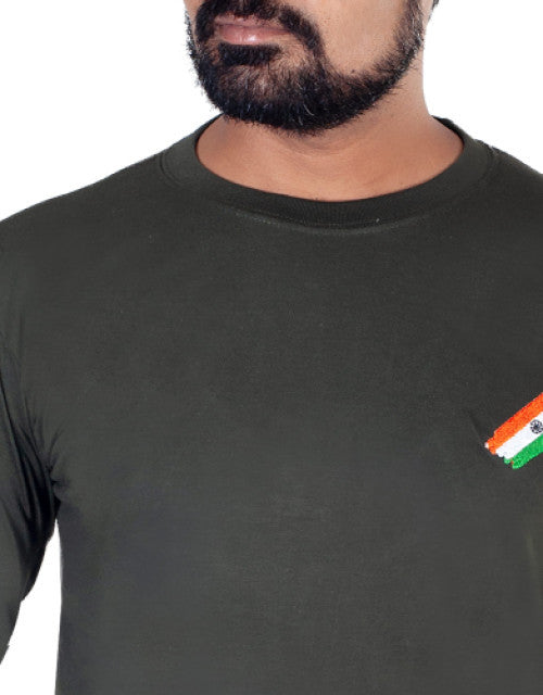 T-shirts green color commando & flag print with full sleeve